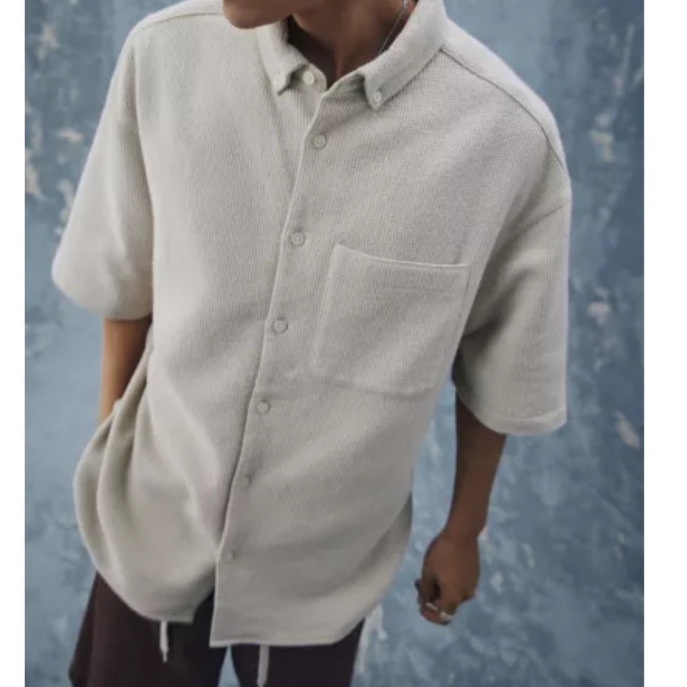Men’s Urban outfitters Shirt tan waffle knit new vintage polo top 90s